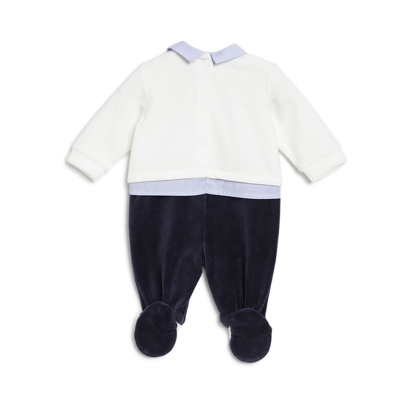 Boys White and Blue Solid Leg Opening Babysuit image number 1